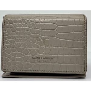 Saint Laurent Paris Crocodile-Embossed Leather Wallet in Light Gray